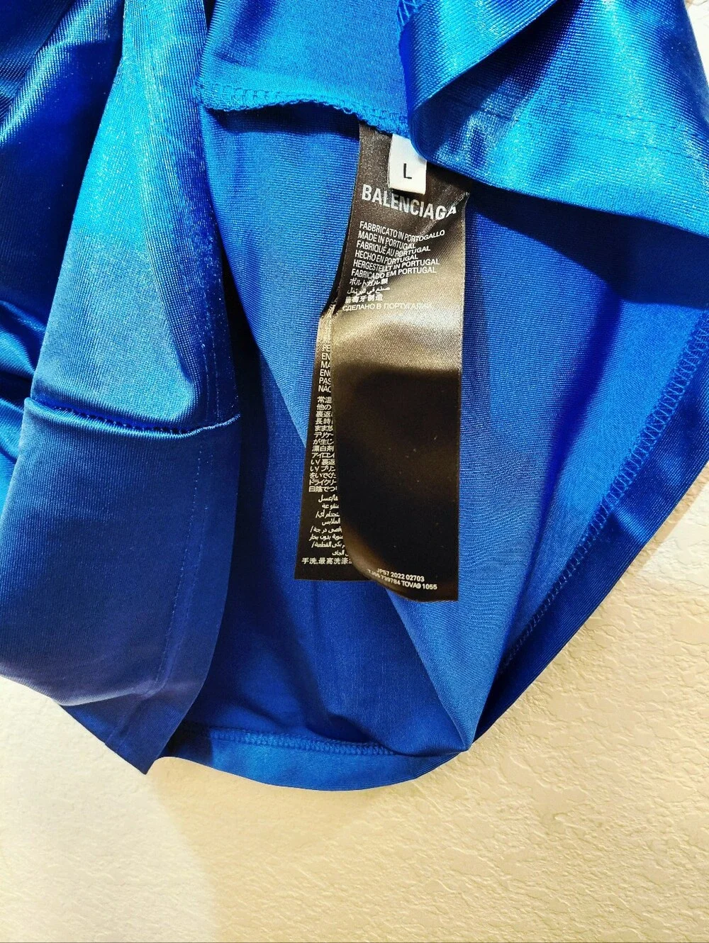 Authentic Balenciaga 3B Blue Logo Athletic Shiny Jersey with White Trim Large - Picture 8 of 10